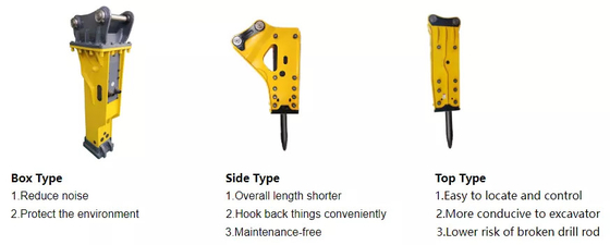 Fabrica personalizada 4T PC40 Excavador Tipo lado quebra-martelas OEM Diâmetro de alta qualidade Excavador Vibro Rocha quebra-martelas