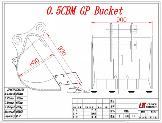 Huitong Mini Excavator GP Balde Bobcat Balde Personalizado 3-5Ton Excavator Standard Balde Fábrica feita de alta qualidade para venda