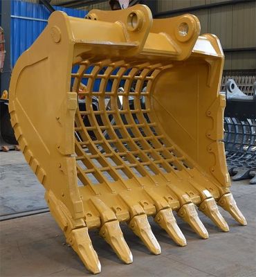 Balde de esqueleto de escavadeira amarelo / preto para limpeza e peneiração de valas com Hardox450/500 Q355B