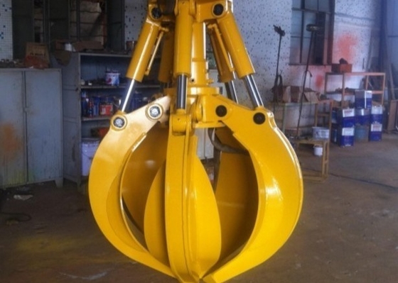 O aço de grande resistência e um sistema hidráulico da máquina escavadora sofisticada são usados na construção de 	Garra da casca alaranjada.